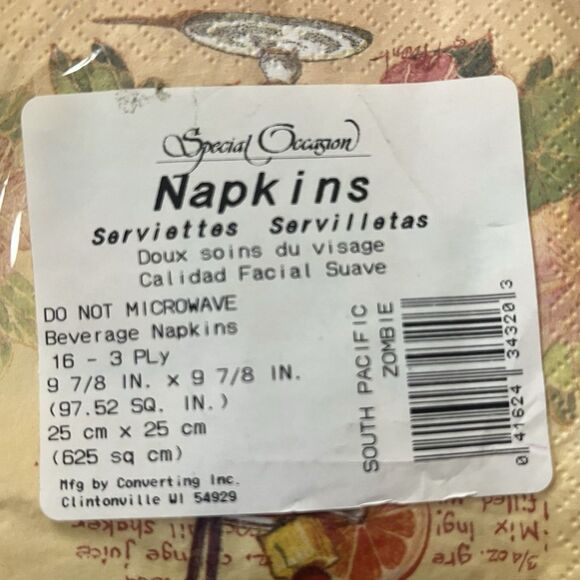 Tiki Paper Cocktail Napkins 16 ct NEW Zombie Singapore Sling Recipes Open End - Picture 5 of 6